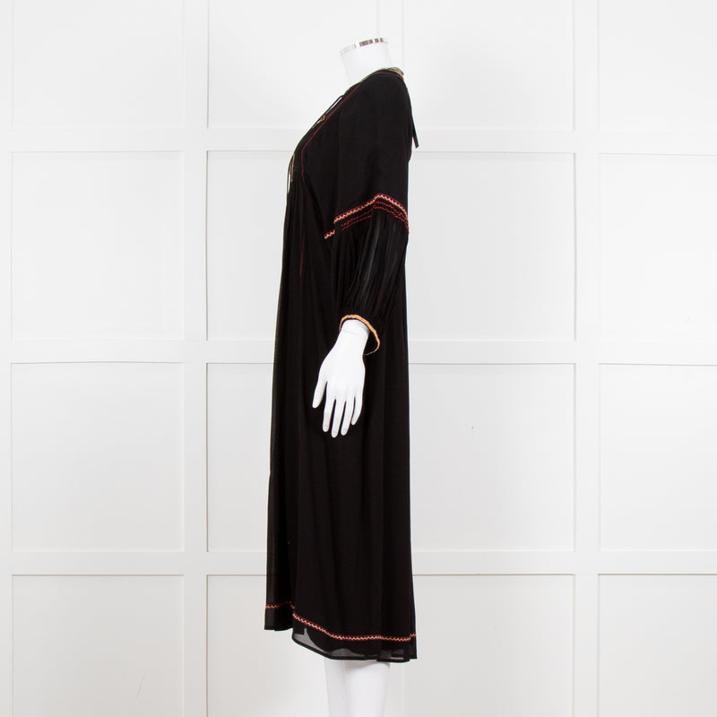 Vanessa Bruno Black Beige Red Embroidered Midi Dress