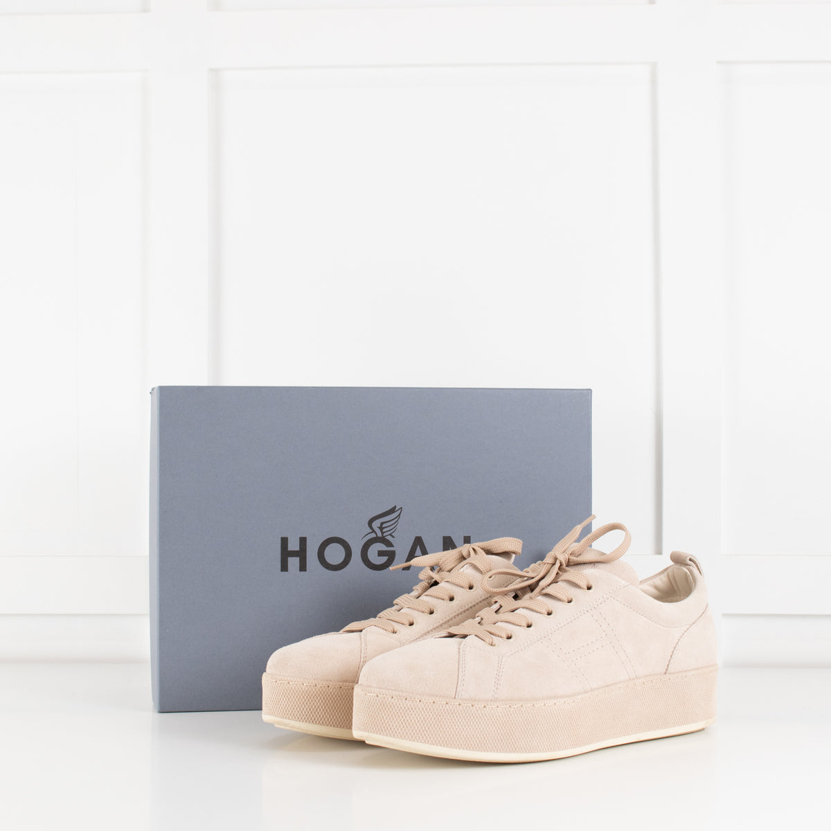 Hogan Beige Suede Platform Trainers