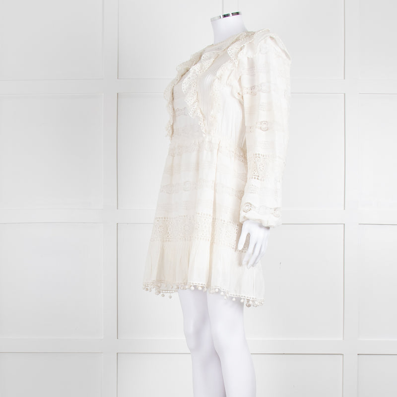 Ulla Johnson Cream Lace Frill Detail Mini Cotton Dress
