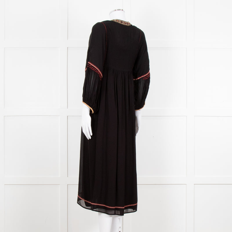 Vanessa Bruno Black Beige Red Embroidered Midi Dress