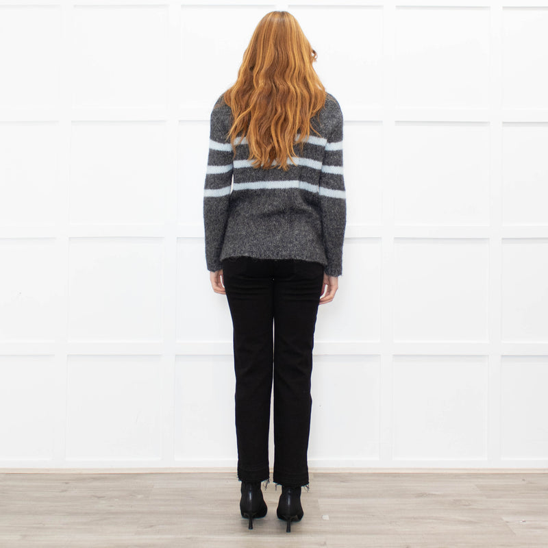 Les Racines Du Ciel Grey Light Blue Stripes Wool Blend Jumper