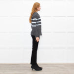 Les Racines Du Ciel Grey Light Blue Stripes Wool Blend Jumper