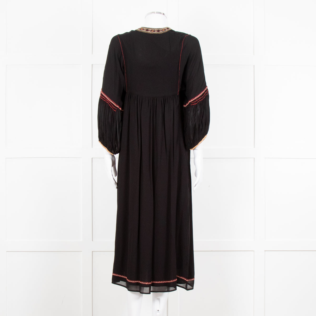 Vanessa Bruno Black Beige Red Embroidered Midi Dress