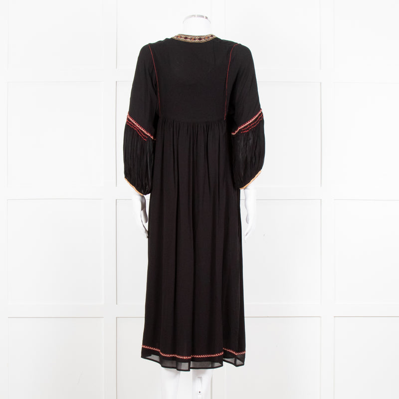 Vanessa Bruno Black Beige Red Embroidered Midi Dress