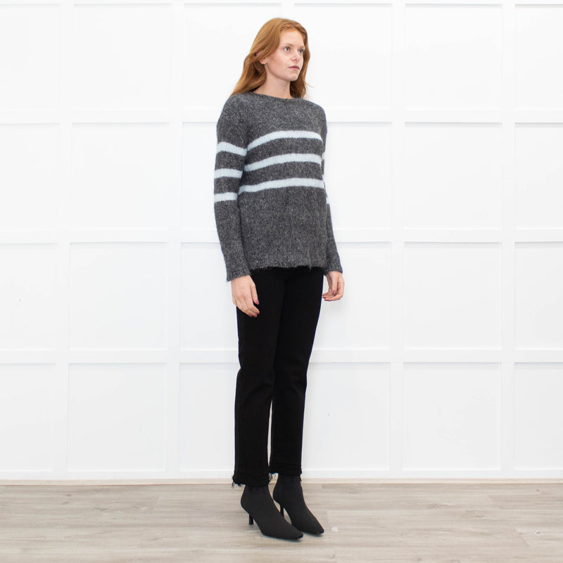 Les Racines Du Ciel Grey Light Blue Stripes Wool Blend Jumper