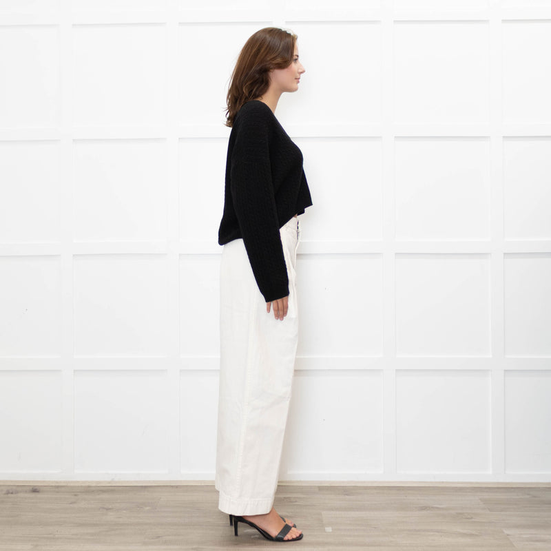 Reformation Short Black Cashmere Cable Knit Cardigan