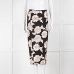 Rotate Birger Christensen Black With Cream Applique Flowers Stretch Skirt