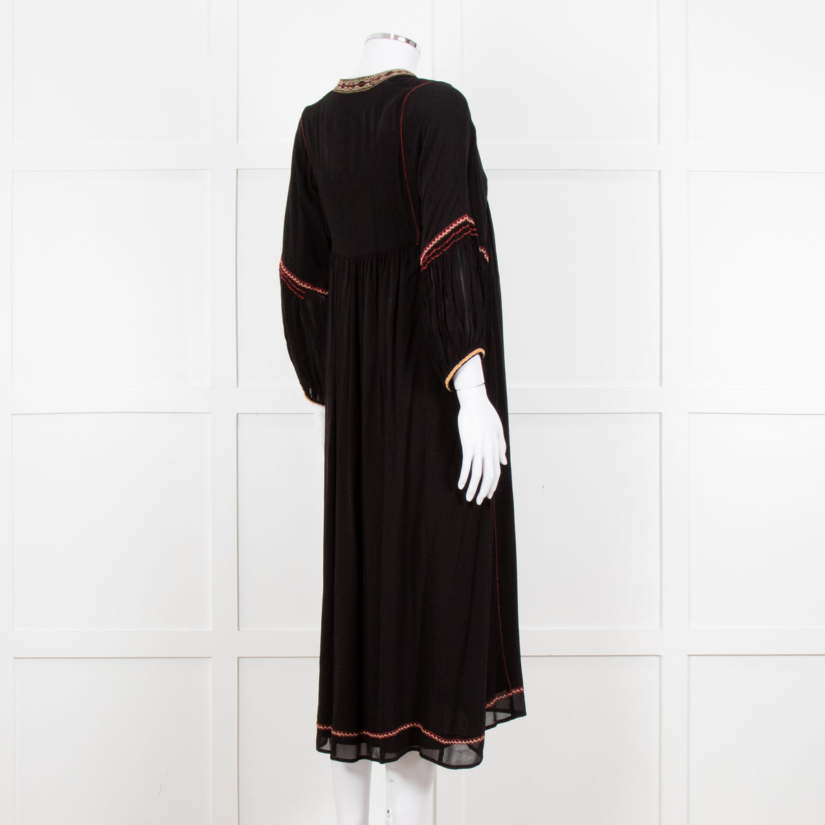 Vanessa Bruno Black Beige Red Embroidered Midi Dress