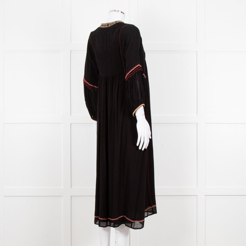 Vanessa Bruno Black Beige Red Embroidered Midi Dress
