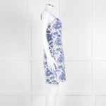 Staud White Blue Jungle Print Sleeveless Cotton Mini Dress