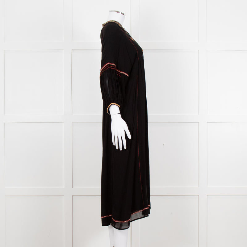 Vanessa Bruno Black Beige Red Embroidered Midi Dress