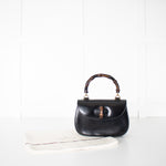 Gucci Black Leather Vintage Bamboo Handbag
