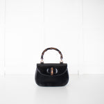 Gucci Black Leather Vintage Bamboo Handbag