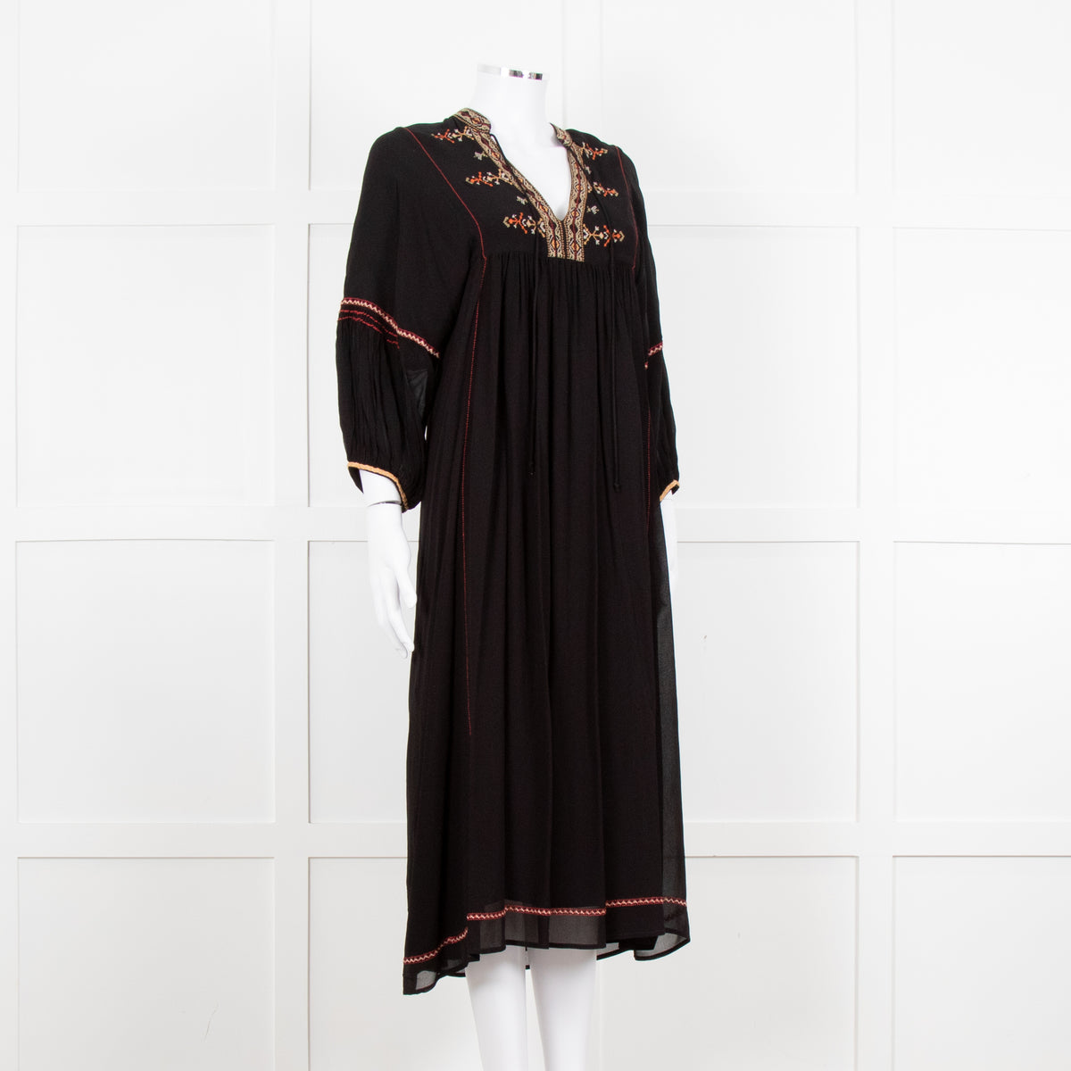 Vanessa Bruno Black Beige Red Embroidered Midi Dress