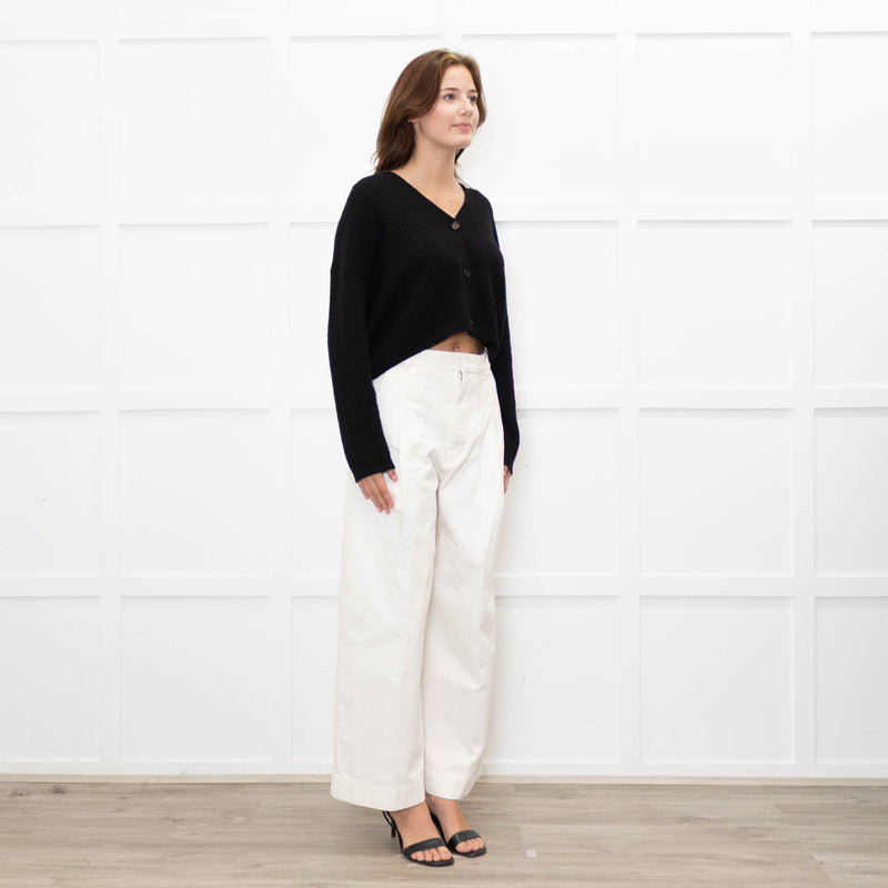 Reformation Short Black Cashmere Cable Knit Cardigan