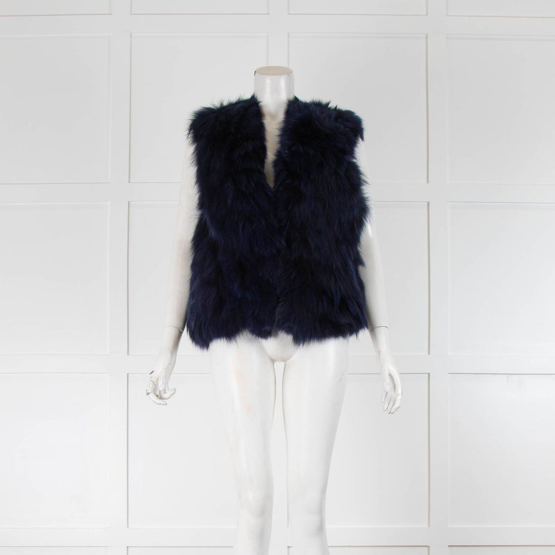 Adrienne Landau Navy Fur Gilet