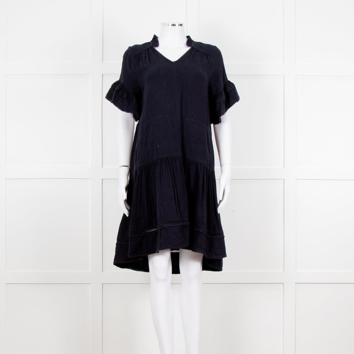 Me + Em Navy Blue Cheese Cloth Bottom Frill Dress