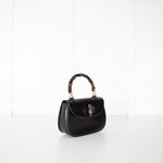Gucci Black Leather Vintage Bamboo Handbag