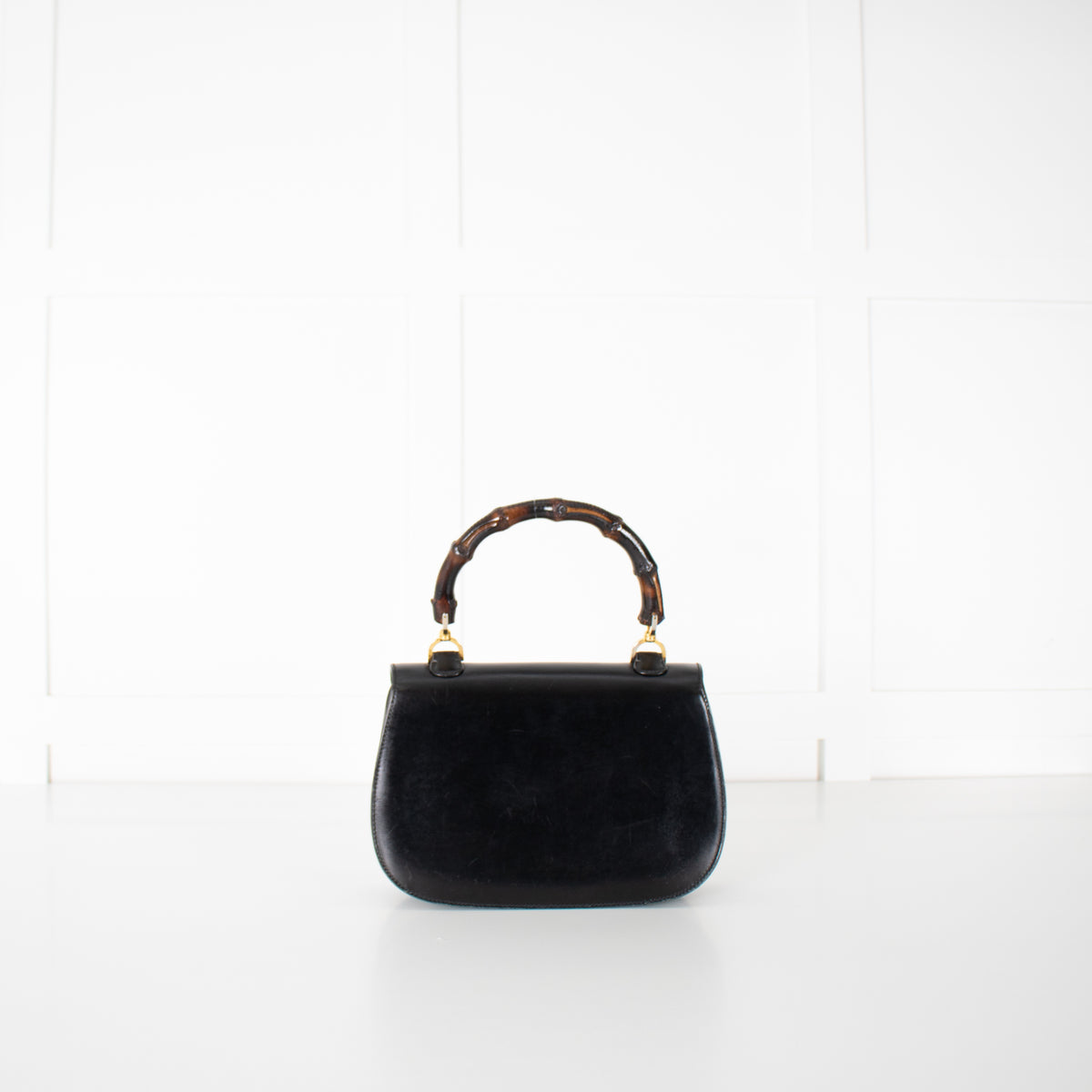 Gucci Black Leather Vintage Bamboo Handbag