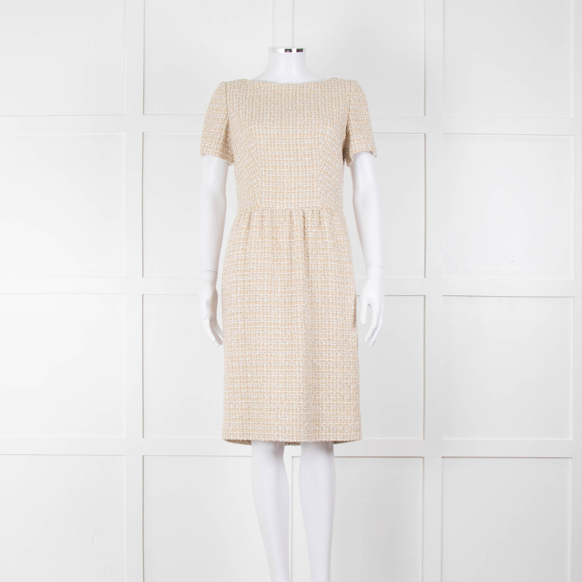 Stewart Parvin Cream White Tweed Short Sleeve Dress