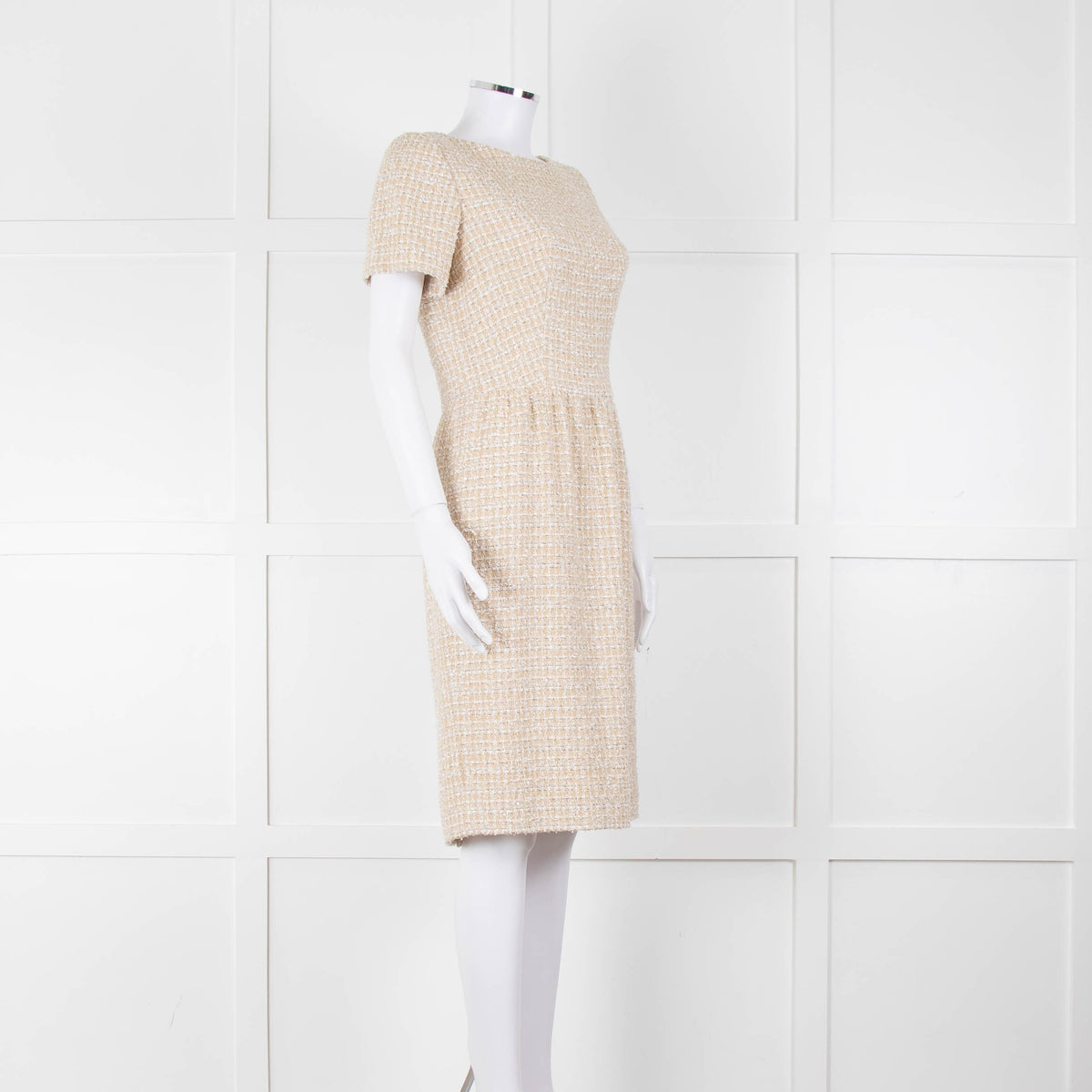 Stewart Parvin Cream White Tweed Short Sleeve Dress