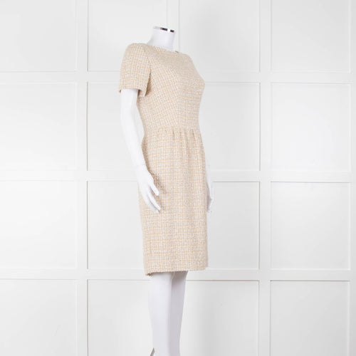 Stewart Parvin Cream White Tweed Short Sleeve Dress