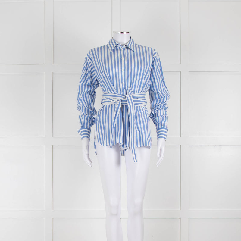 Celine Blue and White Stripe Wrap Around Shirt
