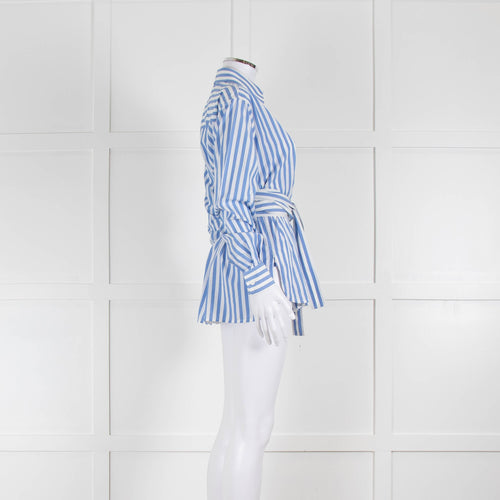 Celine Blue and White Stripe Wrap Around Shirt