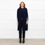Stella McCartney Navy Front Fringe Sleeveless Knit Cape