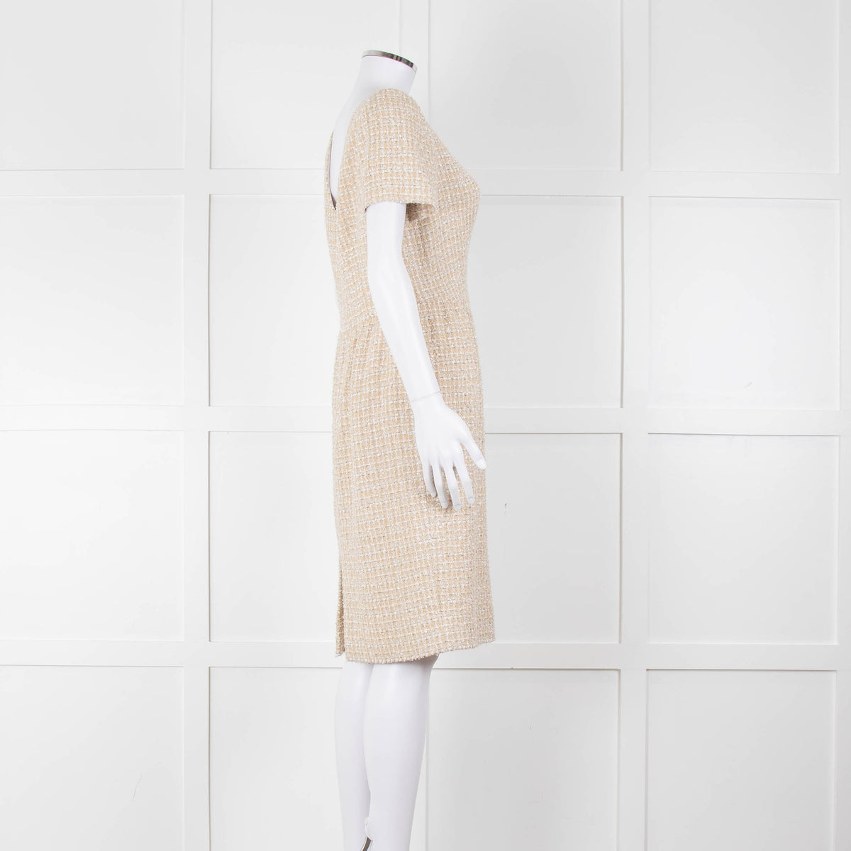 Stewart Parvin Cream White Tweed Short Sleeve Dress