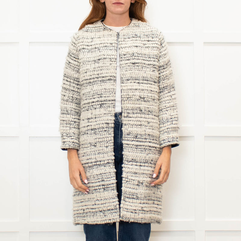 Tucker Grey Collarless Boucle Edge To Edge Coat