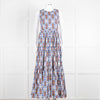 La Double J White Blue Cotton Sleeveless Tiered Maxi Dress