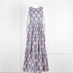 La Double J White Blue Cotton Sleeveless Tiered Maxi Dress