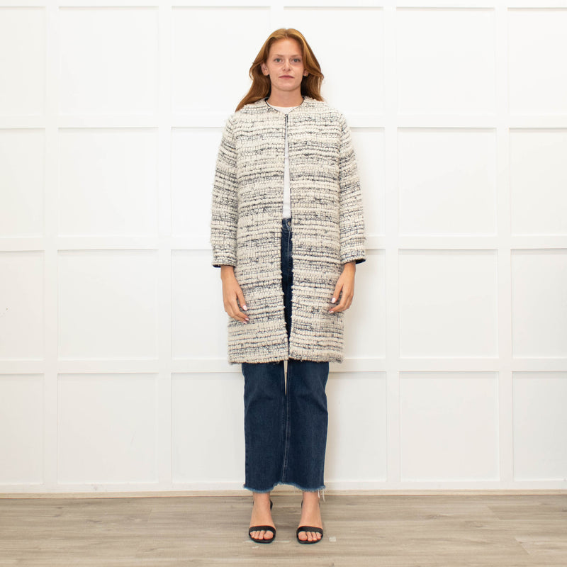 Tucker Grey Collarless Boucle Edge To Edge Coat