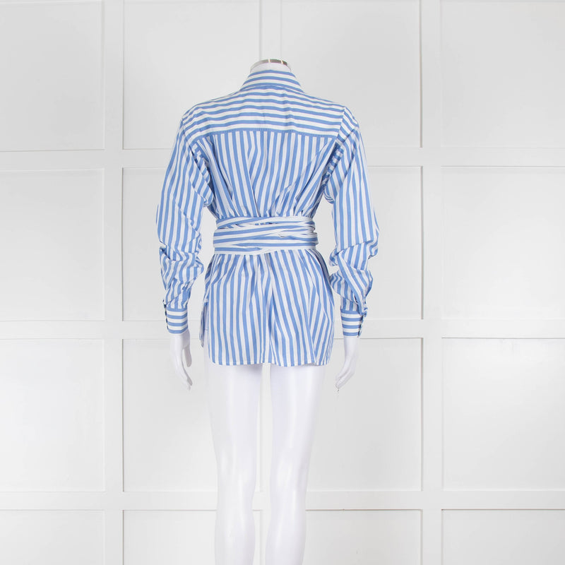 Celine Blue and White Stripe Wrap Around Shirt
