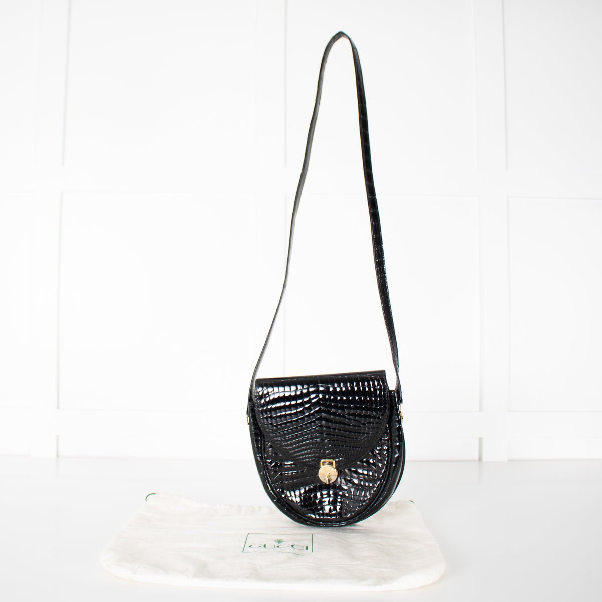 Gucci Black Croc Vintage Flap Bag