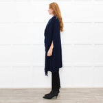 Stella McCartney Navy Front Fringe Sleeveless Knit Cape