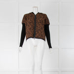 Sarah Pacini Tan Patterned Rib Sleeve Zip Up Hoodie