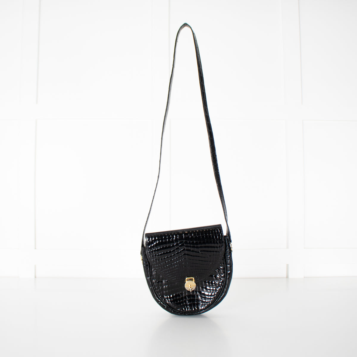 Gucci Black Croc Vintage Flap Bag