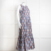 La Double J White Blue Cotton Sleeveless Tiered Maxi Dress