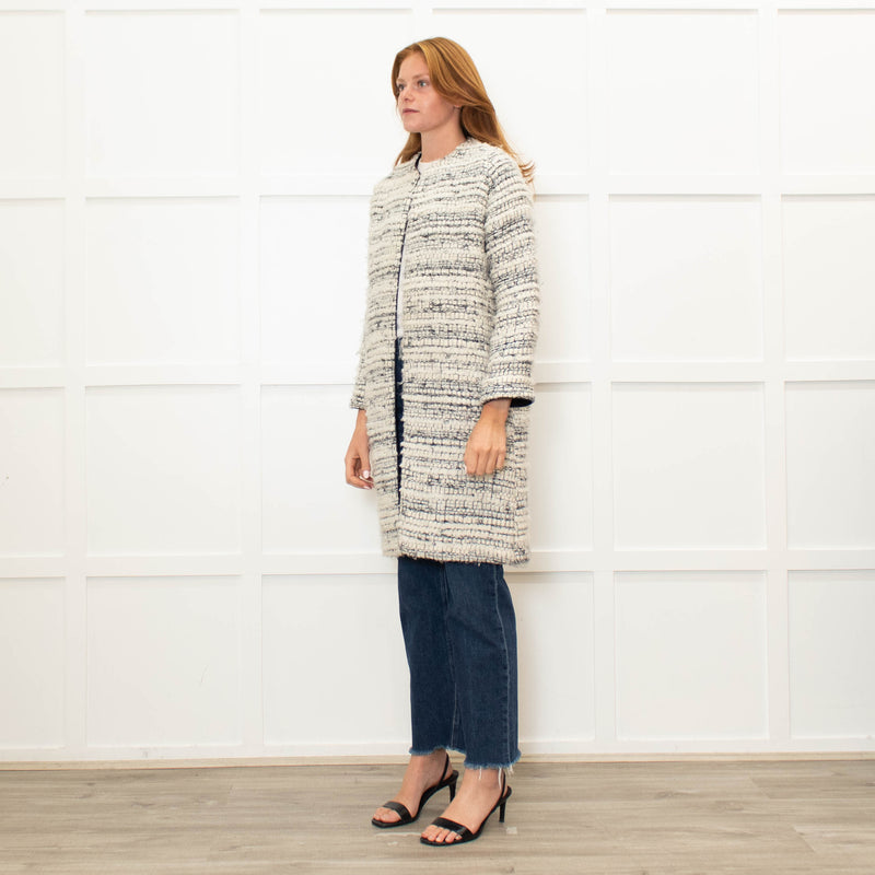 Tucker Grey Collarless Boucle Edge To Edge Coat