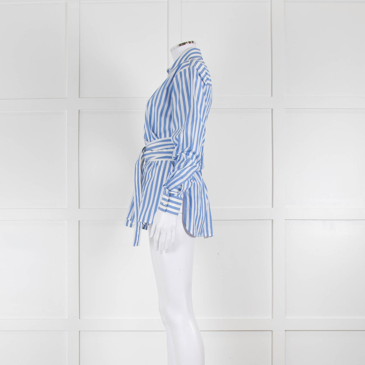 Celine Blue and White Stripe Wrap Around Shirt