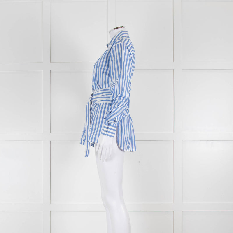 Celine Blue and White Stripe Wrap Around Shirt