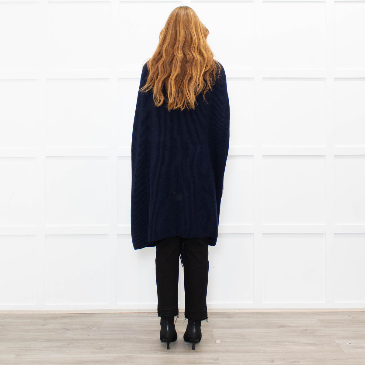 Stella McCartney Navy Front Fringe Sleeveless Knit Cape