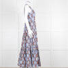 La Double J White Blue Cotton Sleeveless Tiered Maxi Dress