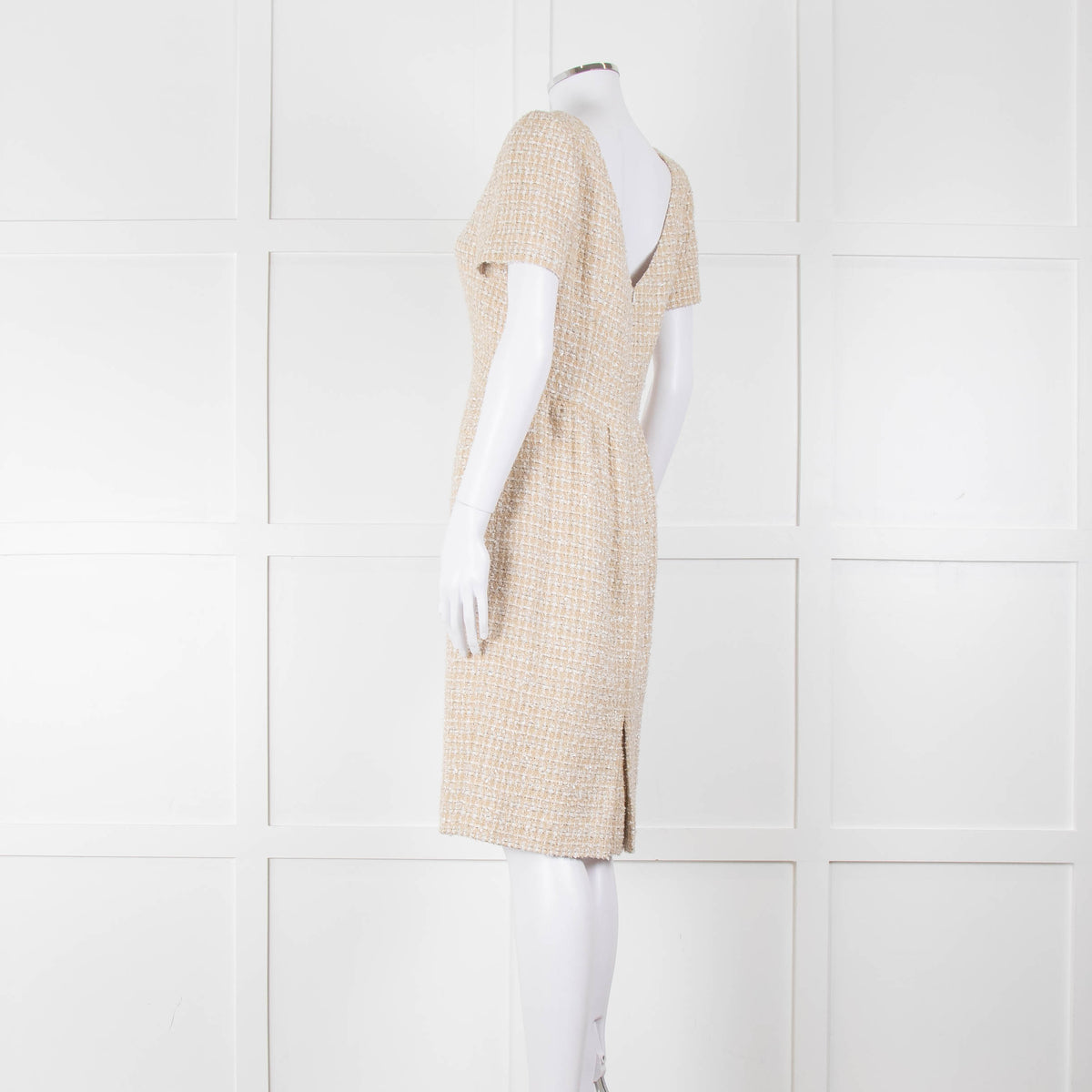 Stewart Parvin Cream White Tweed Short Sleeve Dress