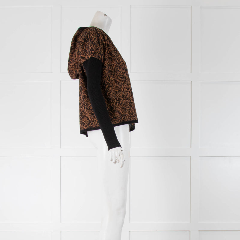 Sarah Pacini Tan Patterned Rib Sleeve Zip Up Hoodie