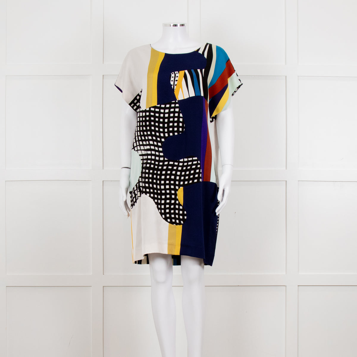 Diane Von Furstenberg Multi Colour Abstract Print Sleeveless Tunic Dress