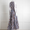 La Double J White Blue Cotton Sleeveless Tiered Maxi Dress