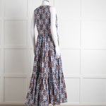 La Double J White Blue Cotton Sleeveless Tiered Maxi Dress